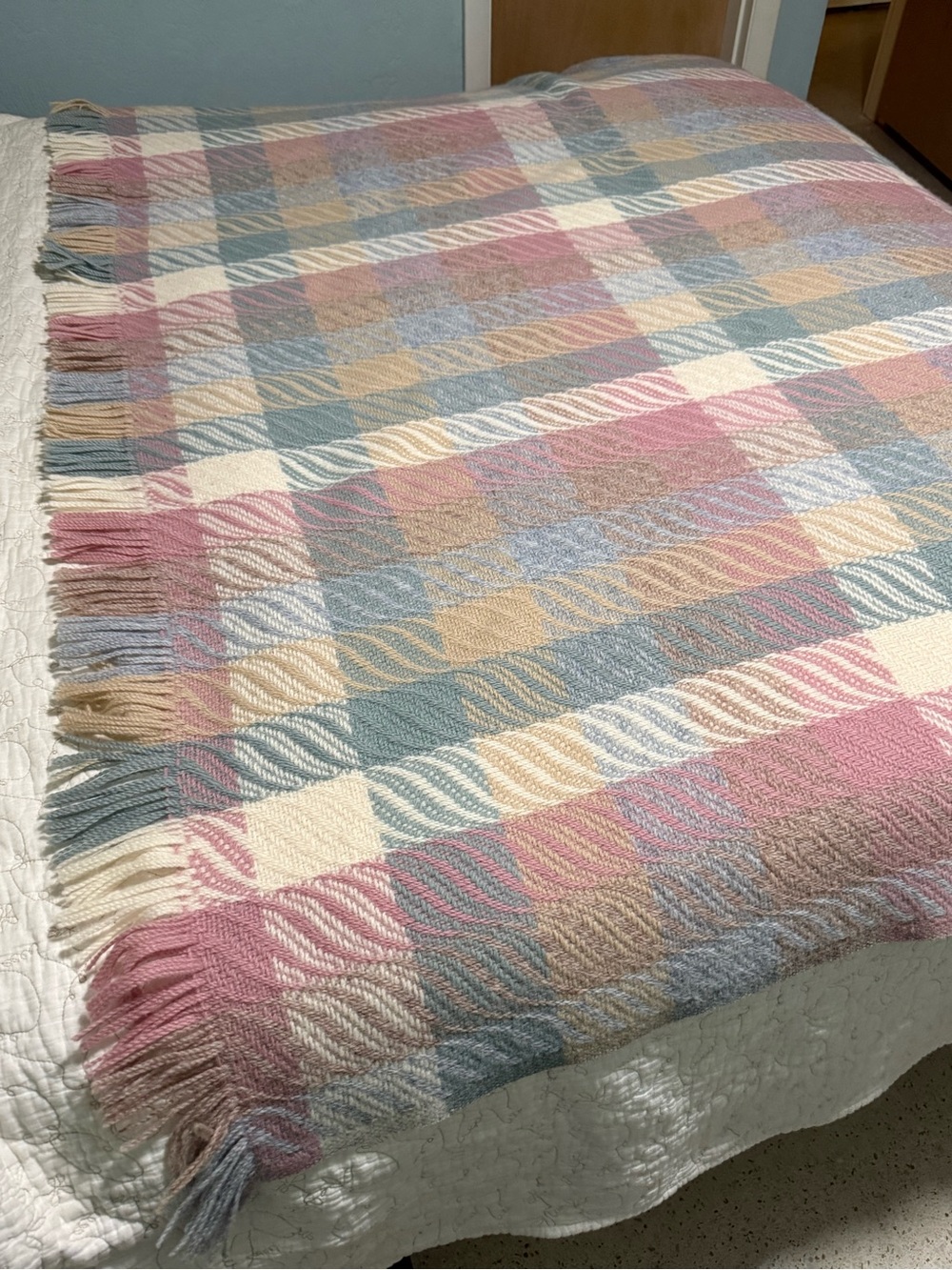 Pendleton Pastel Plaid Fringe Throw Blanket - Pink, Blue, Cream, Tan, Gray